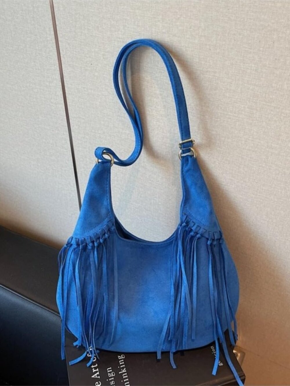 Women's Frosted Fringe Hobo Bag, Suede Leather Fashion Underarm Shoulder Purse, - Picture 2 of 5